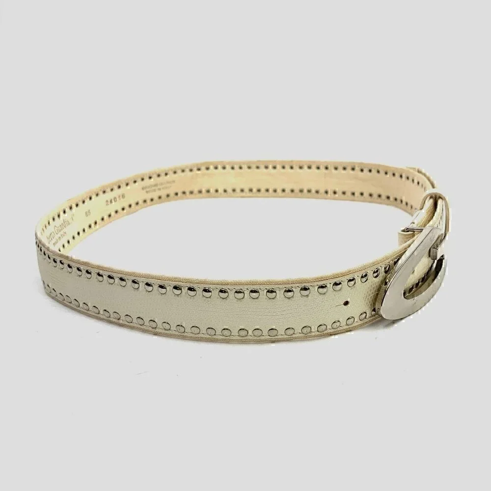 Alberto Guardiani Embellished Snakeskin Embossed Leather Belt Cream, 38